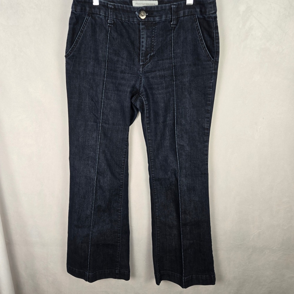 Chicos Platinum Denim Dark Wash Wide Leg Seam Front Trouser Jeans 0 Short